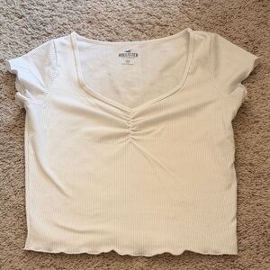 Hollister White Ribbed Short Sleeve Top